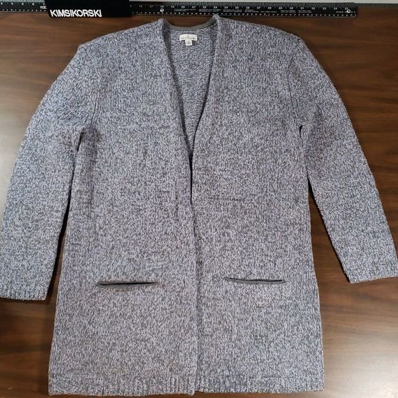 L.L.Bean Signature Ragg Lamb's Wool Open Front Cardigan Sweater Blue Grey Medium - Picture 1 of 12